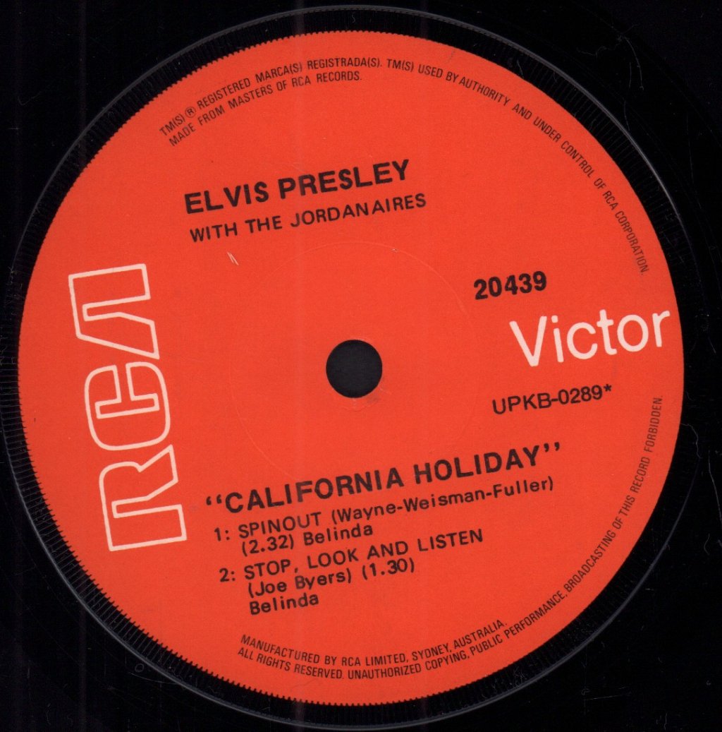 Elvis Presley With The Jordanaires - California Holiday - 7 Inch