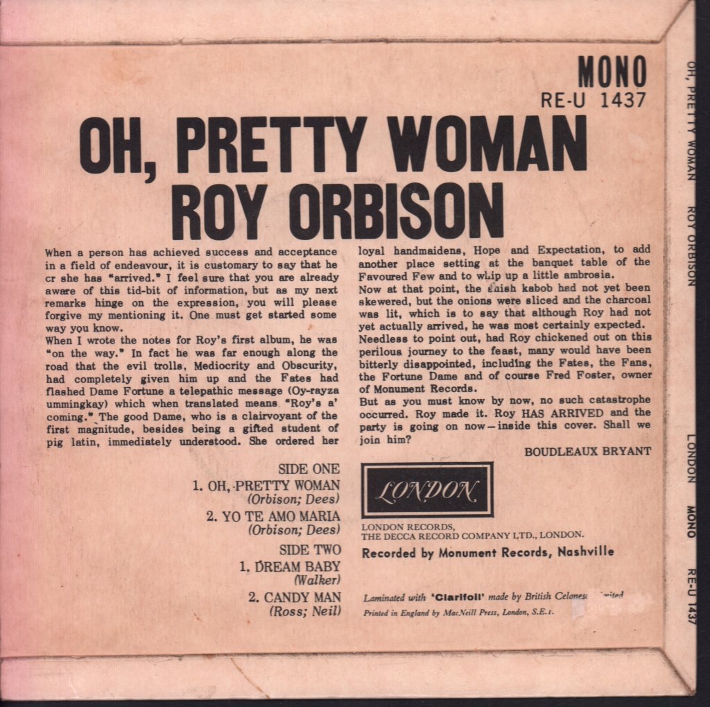Roy Orbison - Oh, Pretty Woman - 7 Inch