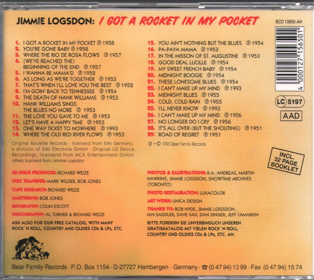 Jimmy Logsdon - I Got A Rocket In My Pocket - Cd