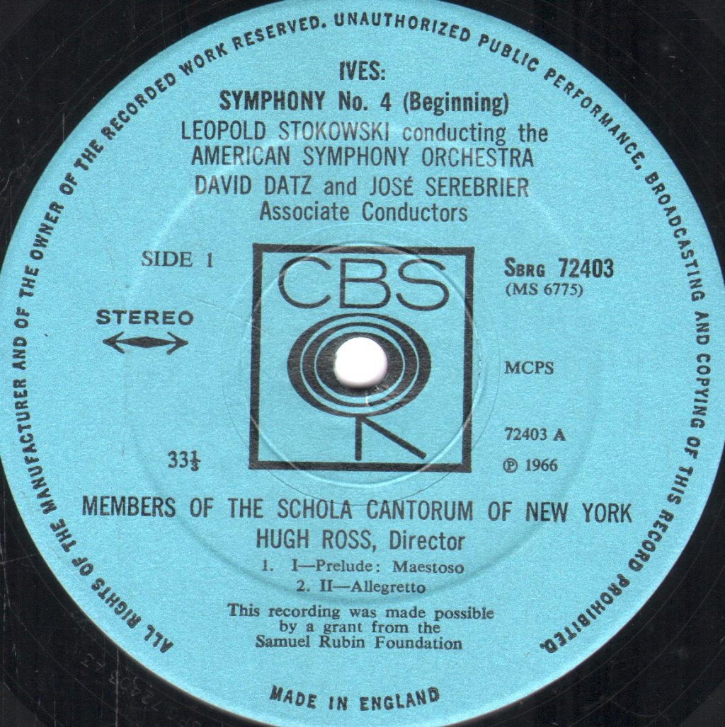 Leopold Stokowski / American Symphony Orchestra - Ives - Symphony No. 4 - Lp