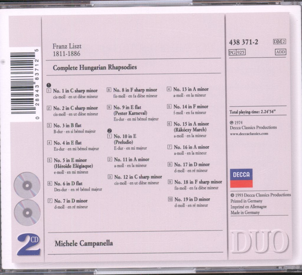 Michele Campanella - Liszt - Complete Hungarian Rhapsodies - Double Cd