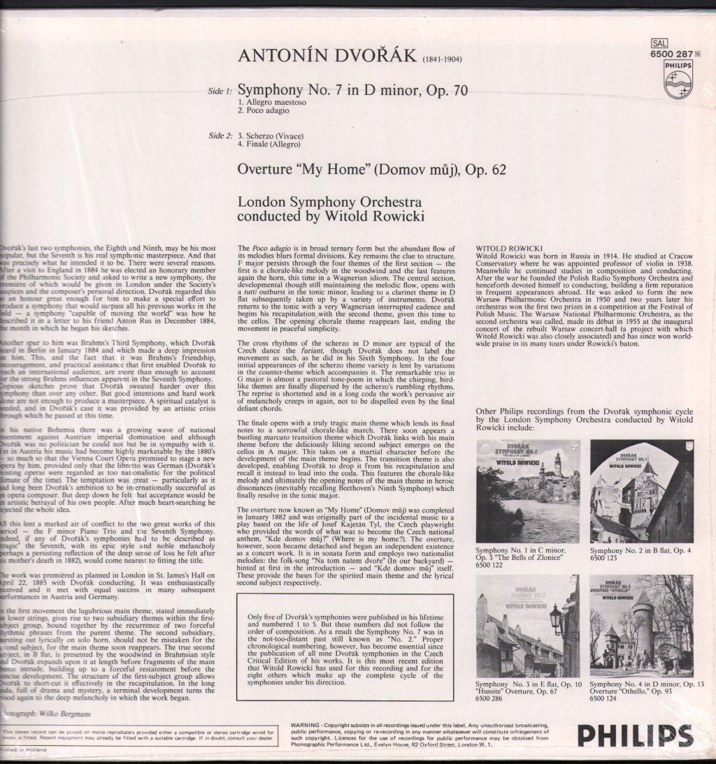 Witold Rowicki / London Symphony Orchestra - Dvorak - Symphony No. 7 / Overture "My Home" - Lp