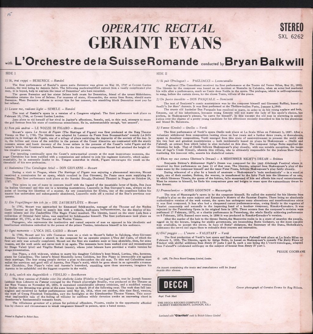 Geraint Evans - Operatic Recital - Lp