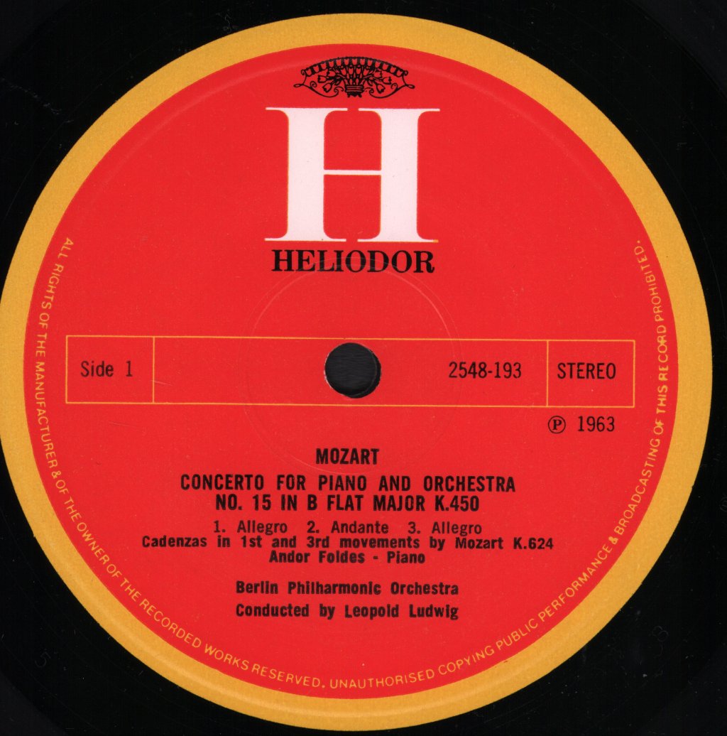 Andor Foldes / Berliner Philharmoniker / Leopold Ludwig - Wolfgang Amadeus Mozart - Piano Concertos Nos. 15 & 25 - Lp