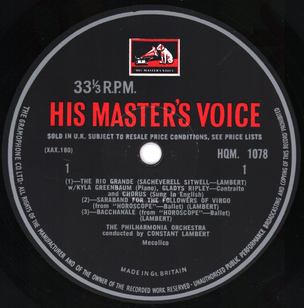 Constant Lambert / Philharmonia Orchestra / Robert Irving / Royal Opera House Orchestra, Covent Garden - Constant Lambert - Rio Grande / Bliss - Adam Zero - Dance of Summer - Lp