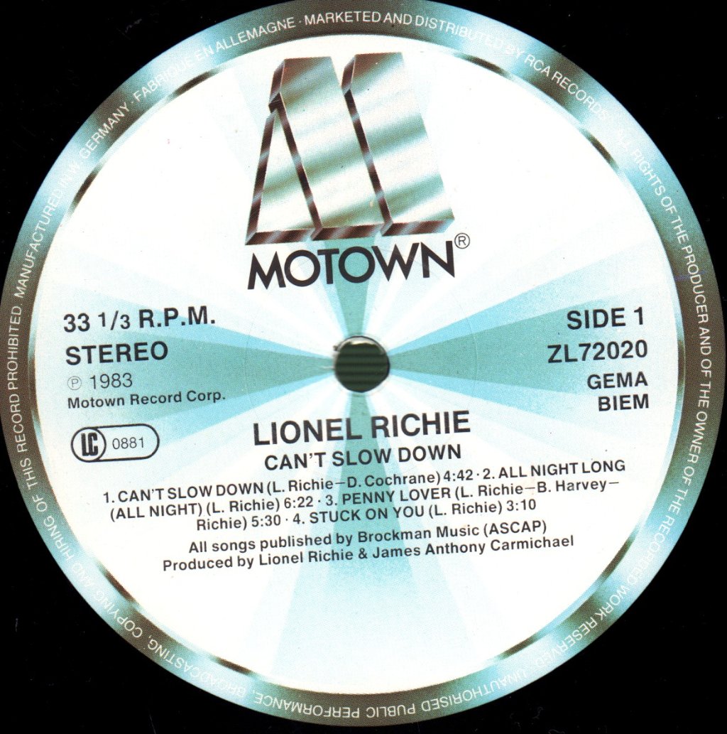 Lionel Richie - Can't Slow Down - Lp