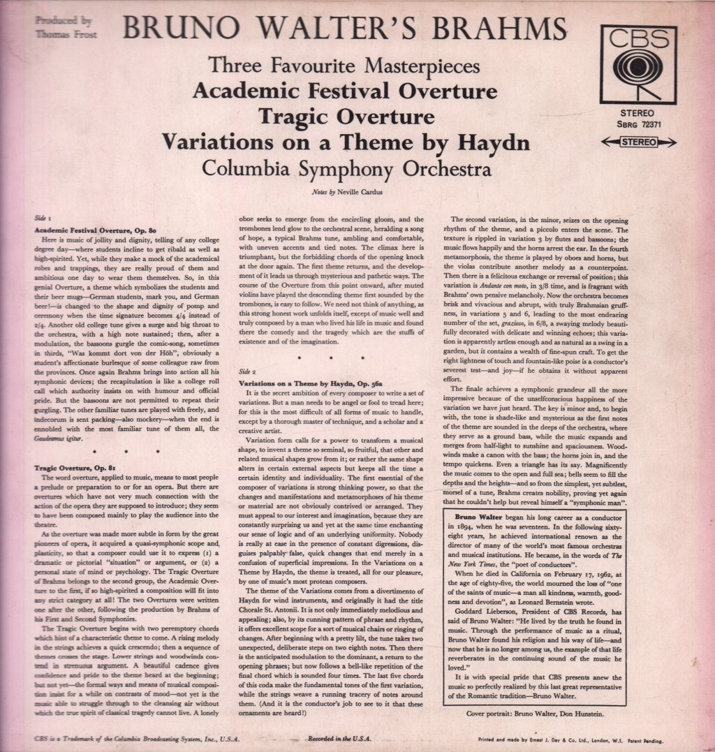 Columbia Symphony Orchestra - Bruno Walter's Brahms - Lp