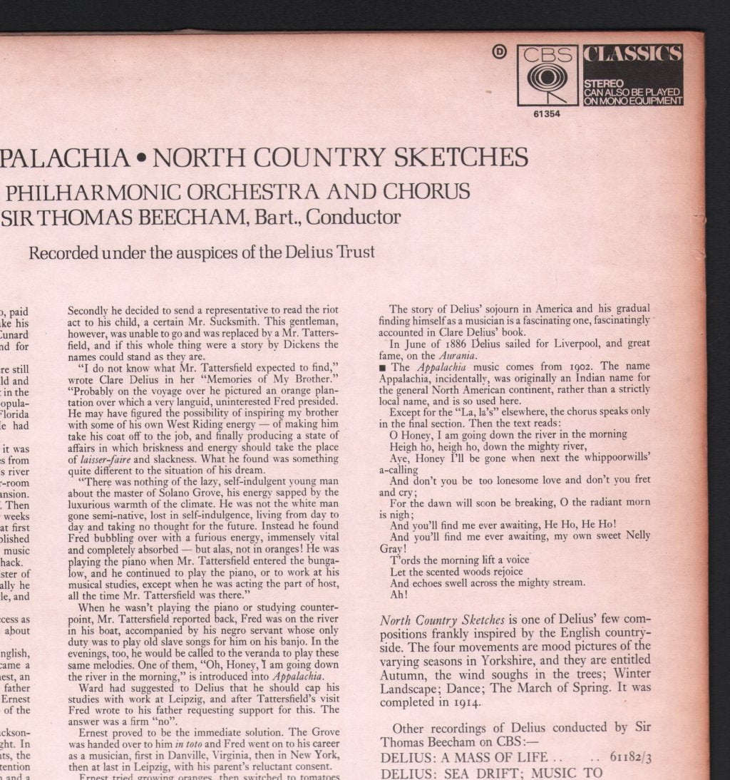 Sir Thomas Beecham / Royal Philharmonic Orchestra And Chorus - Delius - Appalachia / North Country Sketches - Lp
