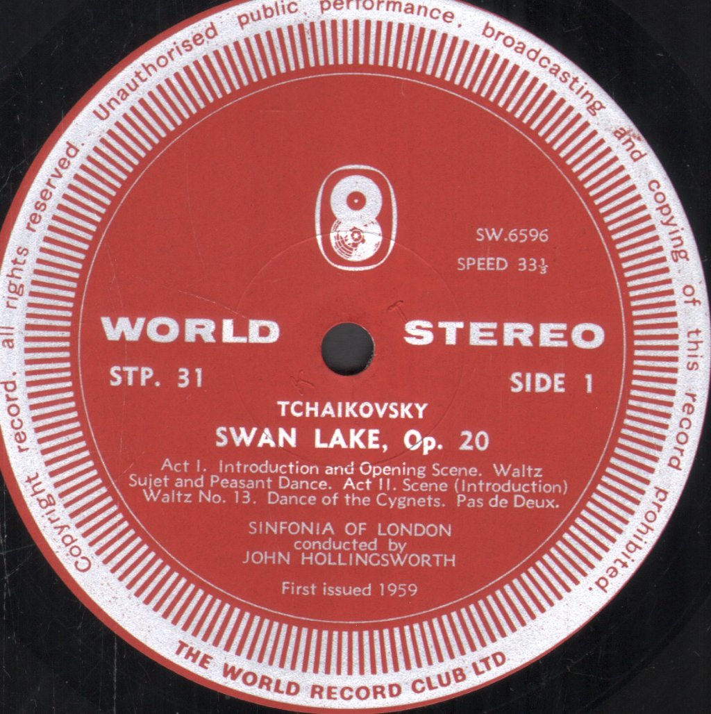 Sinfonia Of London / John Hollingsworth - Tchaikovsky - Swan Lake - Ballet Suite - Lp