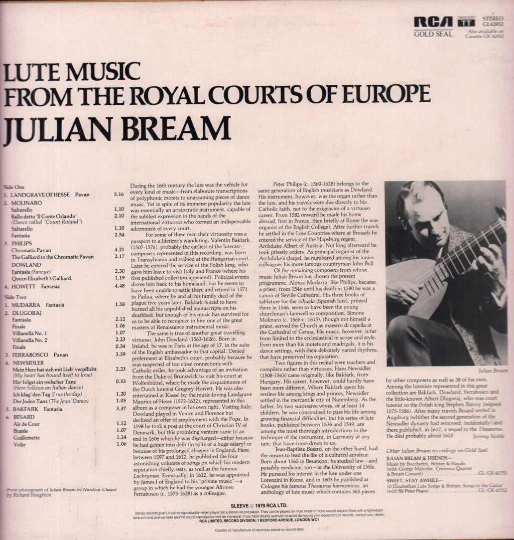 Julian Bream - Lute Music From The Royal Courts Of Europe - Lp
