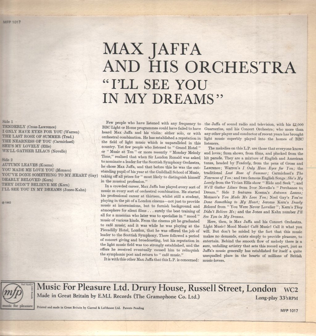 Max Jaffa - I'll See You In My Dreams - Lp