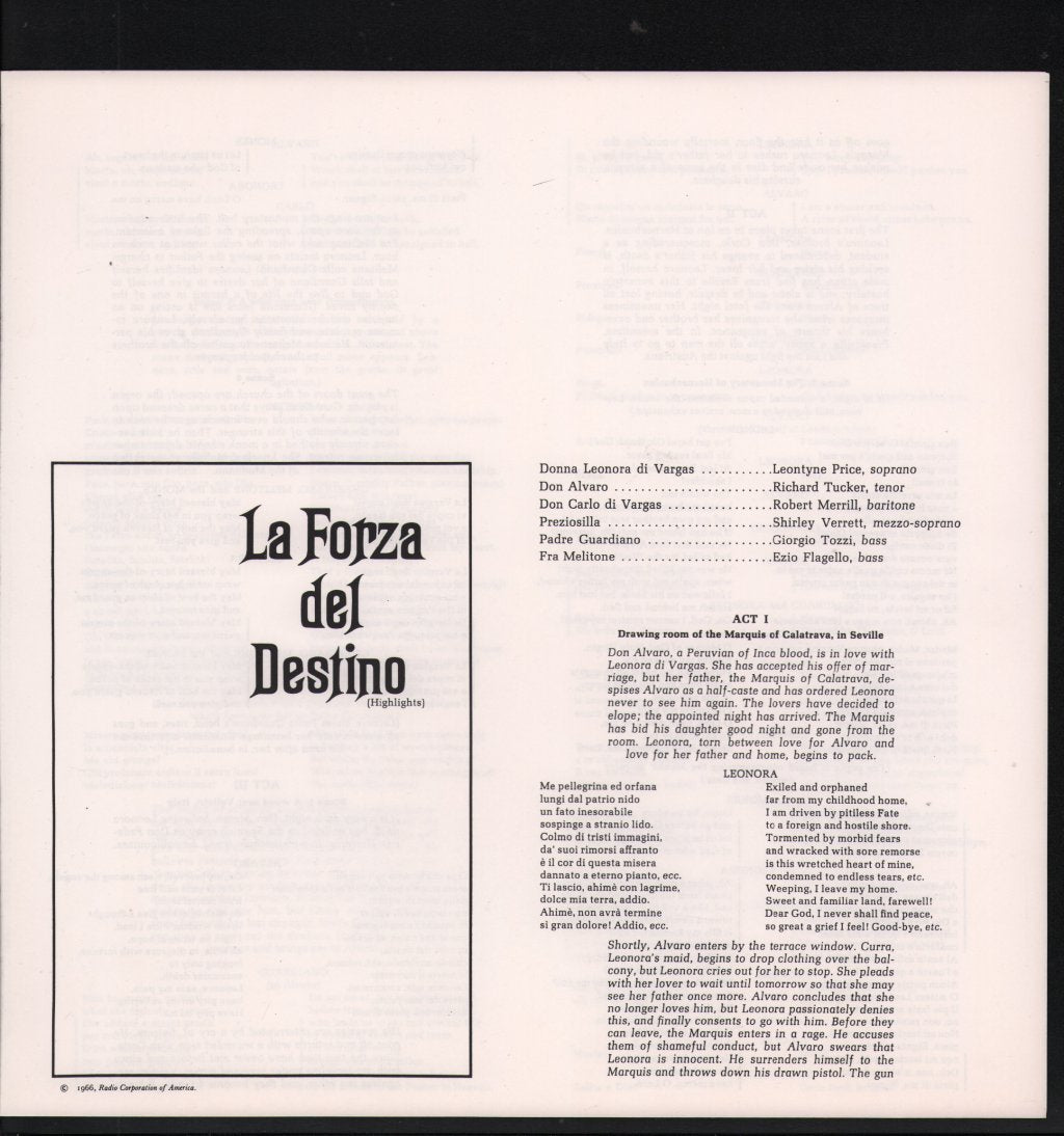 Leontyne Price / Richard Tucker / Robert Merrill / Shirley Verrett / RCA Italiana Opera Orchestra - Verdi - La Forza del Destino - Lp