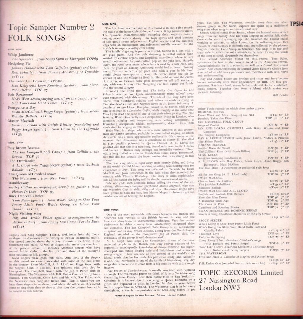 Topic Sampler No. 2 - Folk Songs - Lp