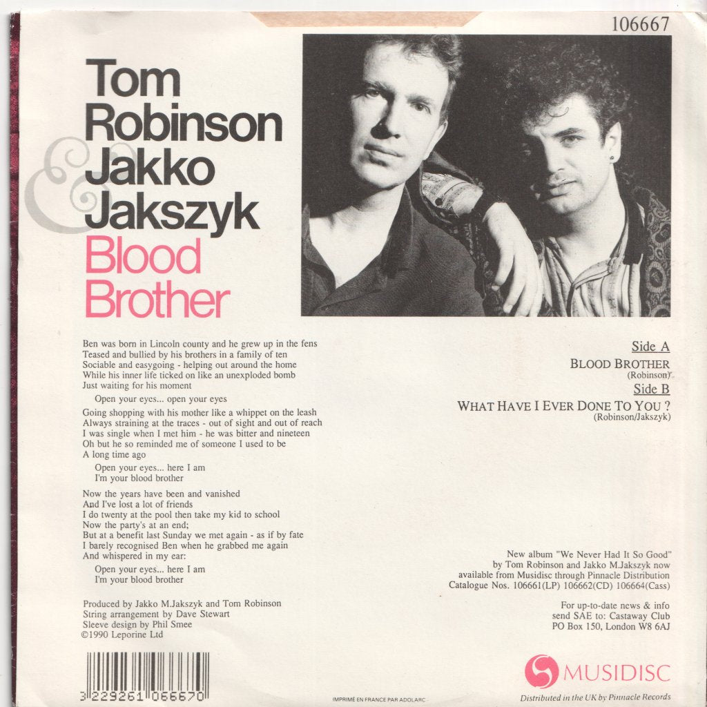 Tom Robinson And Jakko M Jakszyk - Blood Brother - 7 Inch