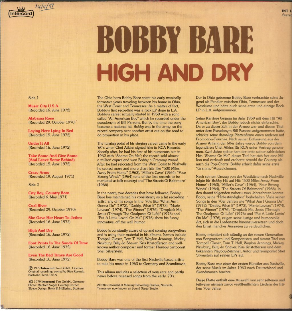 Bobby Bare - High And Dry - Lp