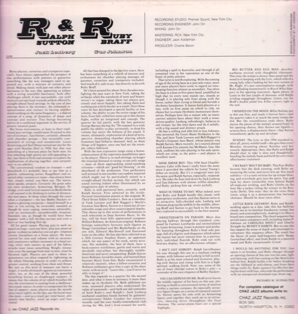 Ralph Sutton & Ruby Braff - R&R Quartet - Lp
