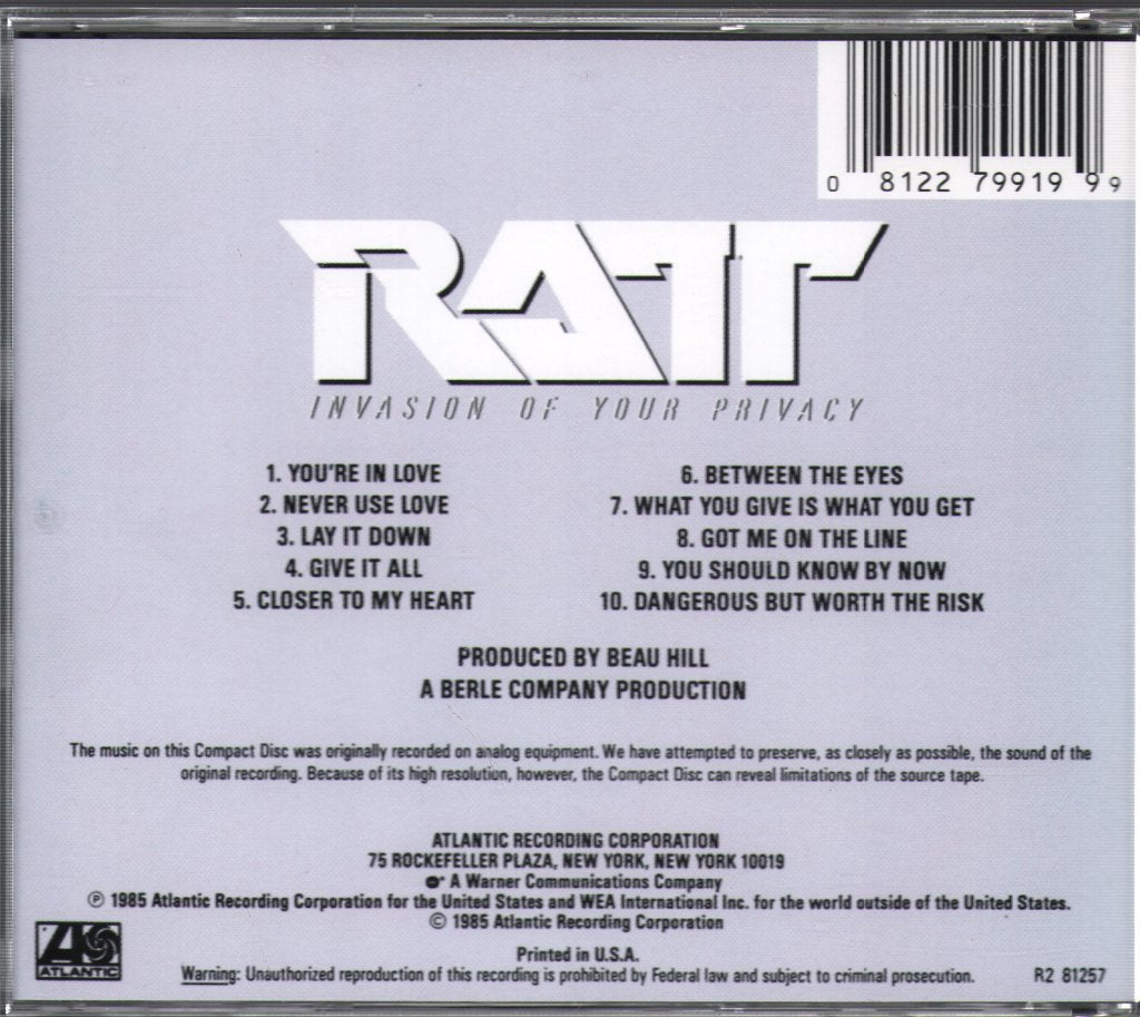 Ratt - Invasion Of Your Privacy - Cd