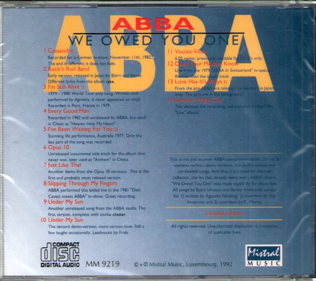 ABBA - We Owed You One - Cd