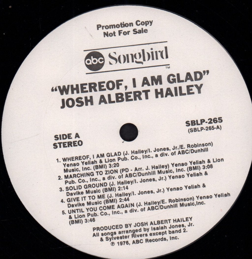 josh albert hailey - Whereof, I Am Glad - Lp