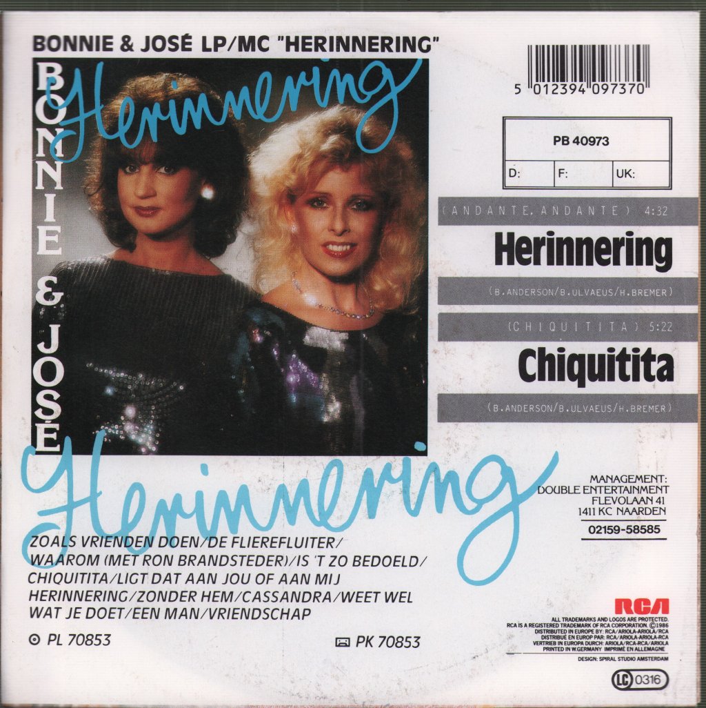 Bonnie and Jose - Herinnering - 7 Inch