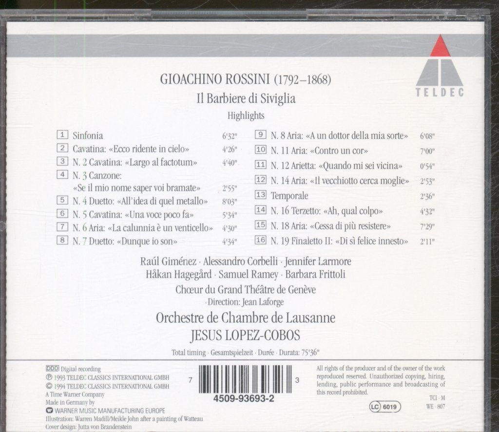 Orchestre De Chambre De Lausanne, Jesus Lopez-Cobos - Rossini - Il Barbiere Di Siviglia (Highlights = Extraits) - Cd