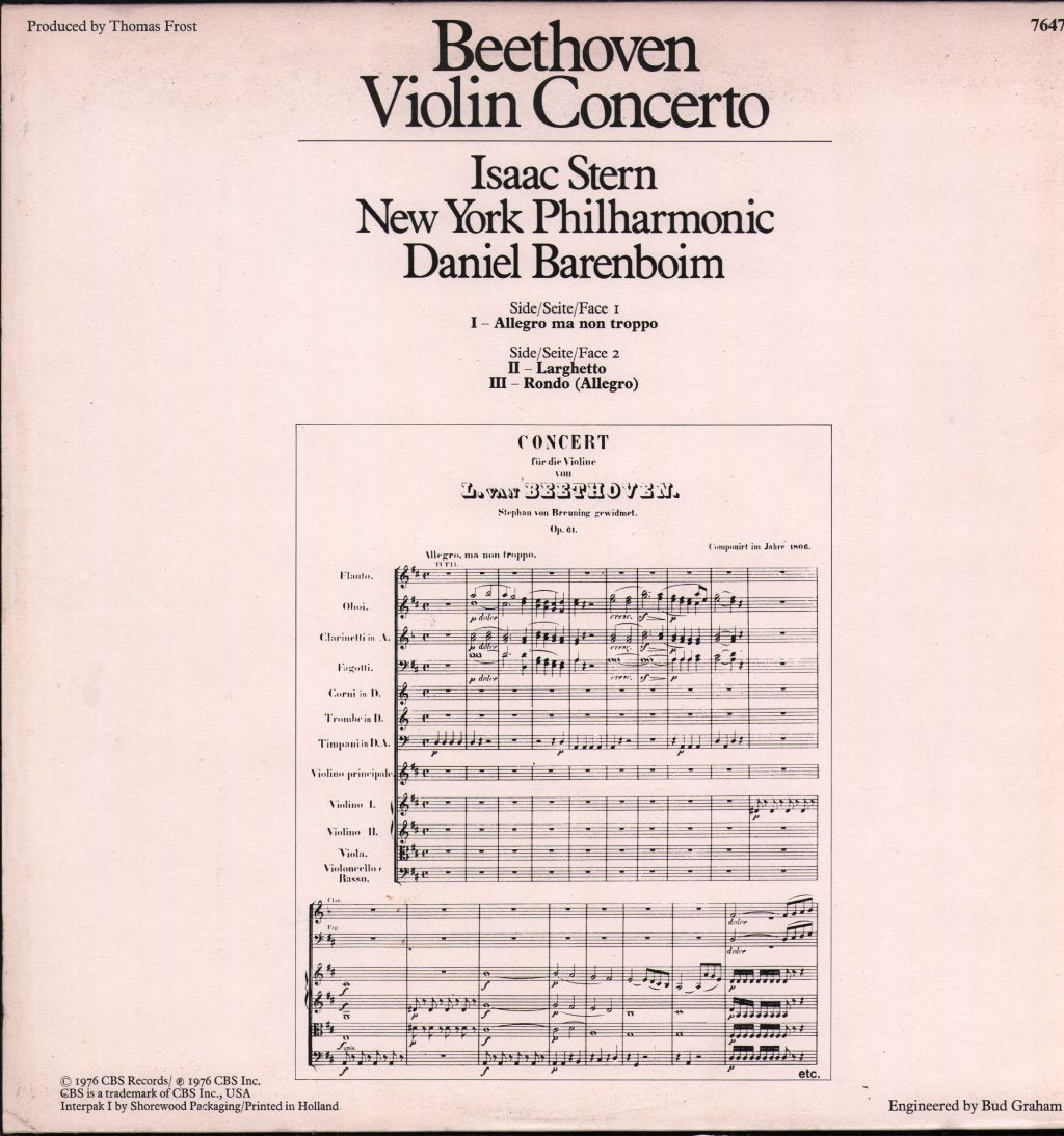 Isaac Stern / Daniel Barenboim / New York Philharmonic Orchestra - Beethoven - Violin Concerto - Lp
