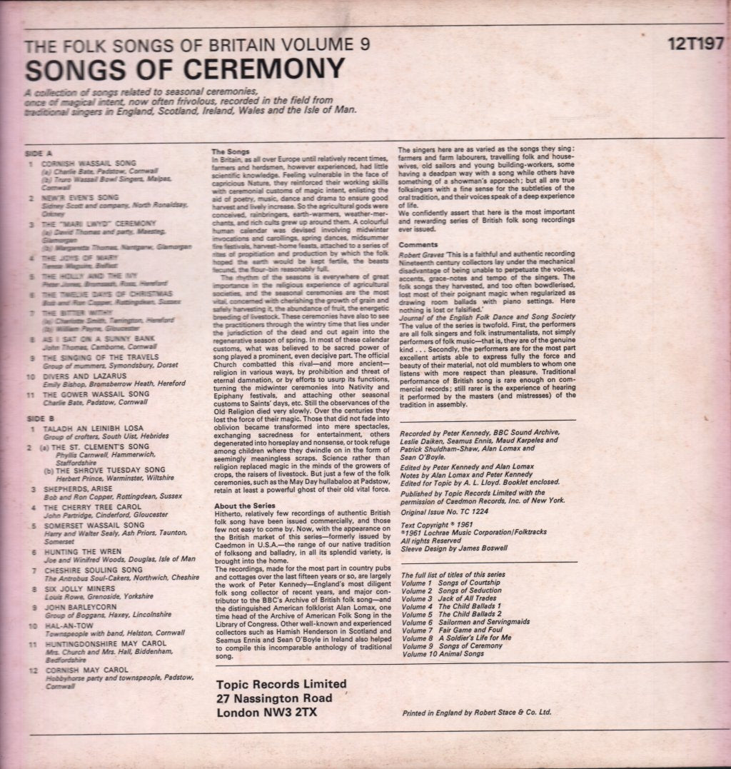 Folk Songs Of Britain Volume 9 - Songs Of Ceremony - Lp