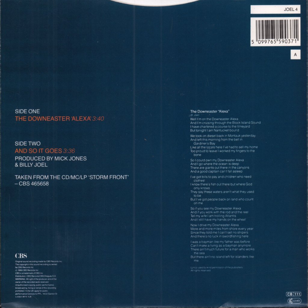 Billy Joel - Downeaster Alexa - 7 Inch