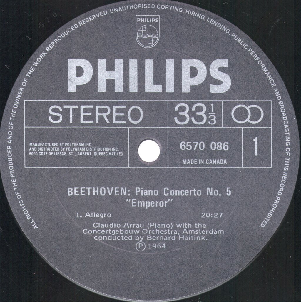Claudio Arrau / Bernard Haitink / Concertgebouw Orchestra, Amsterdam - Beethoven - Piano Concerto No. 5 Emperor - Lp