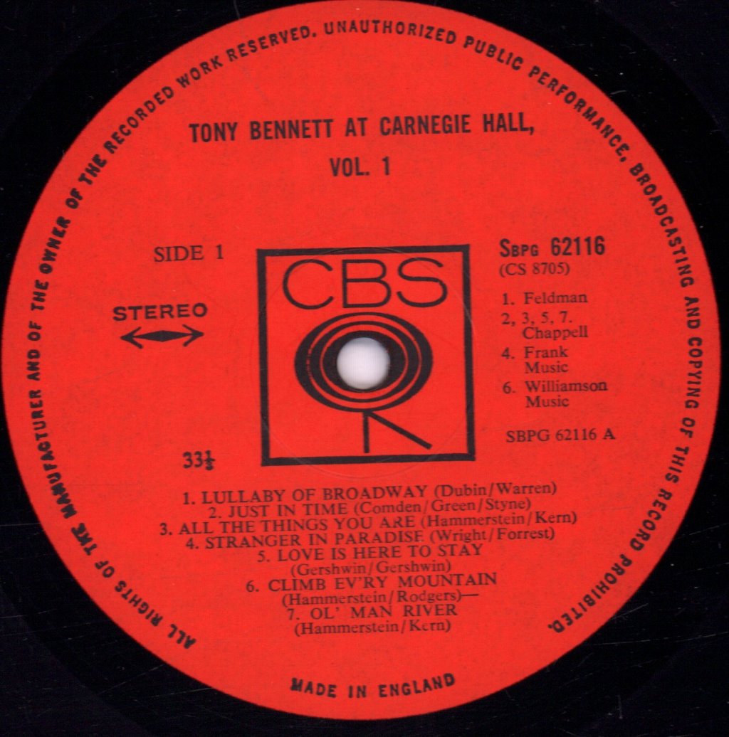 Tony Bennett - At Carnegie Hall Part I - Lp