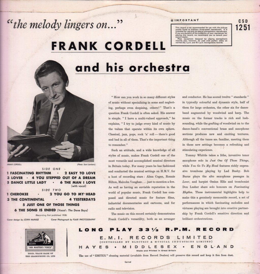 frank cordell and his orchestra - Melody Lingers On - Lp