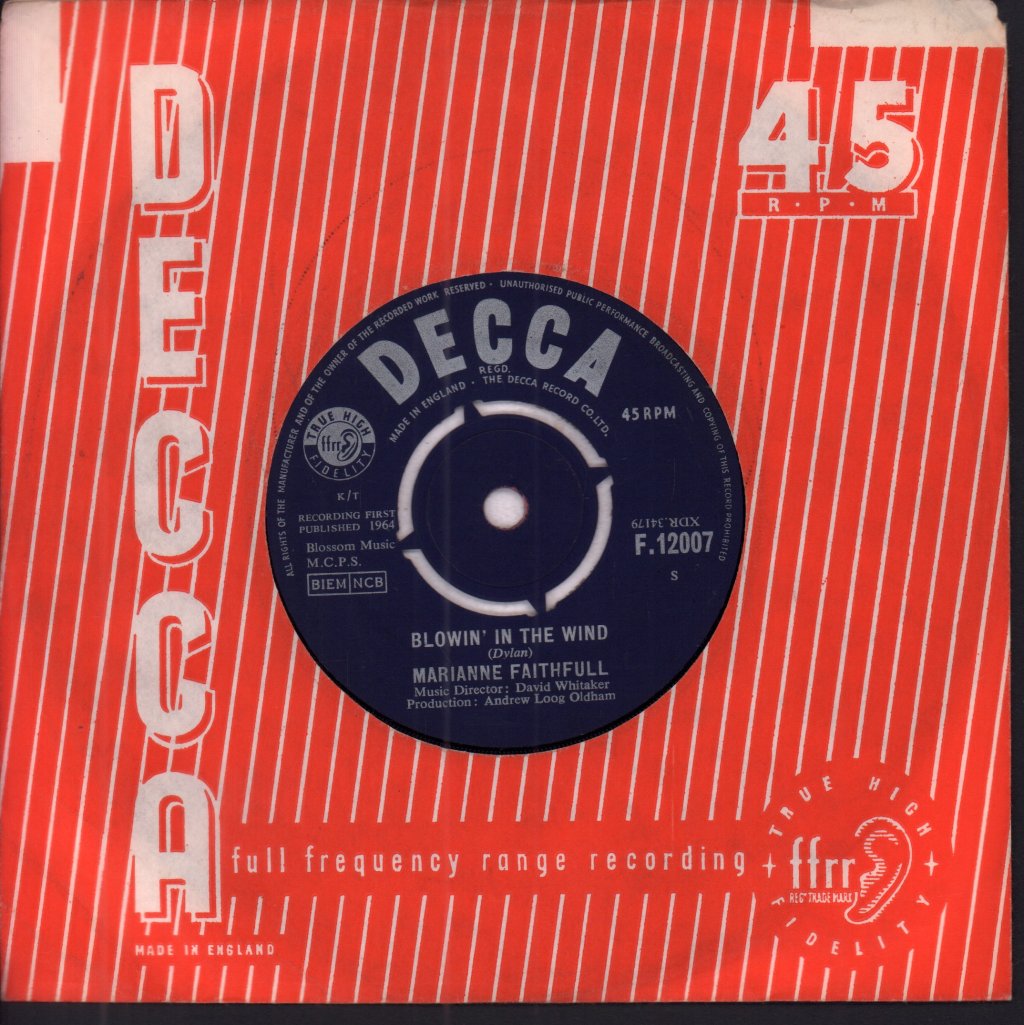 Marianne Faithfull - Blowin' In The Wind - 7 Inch