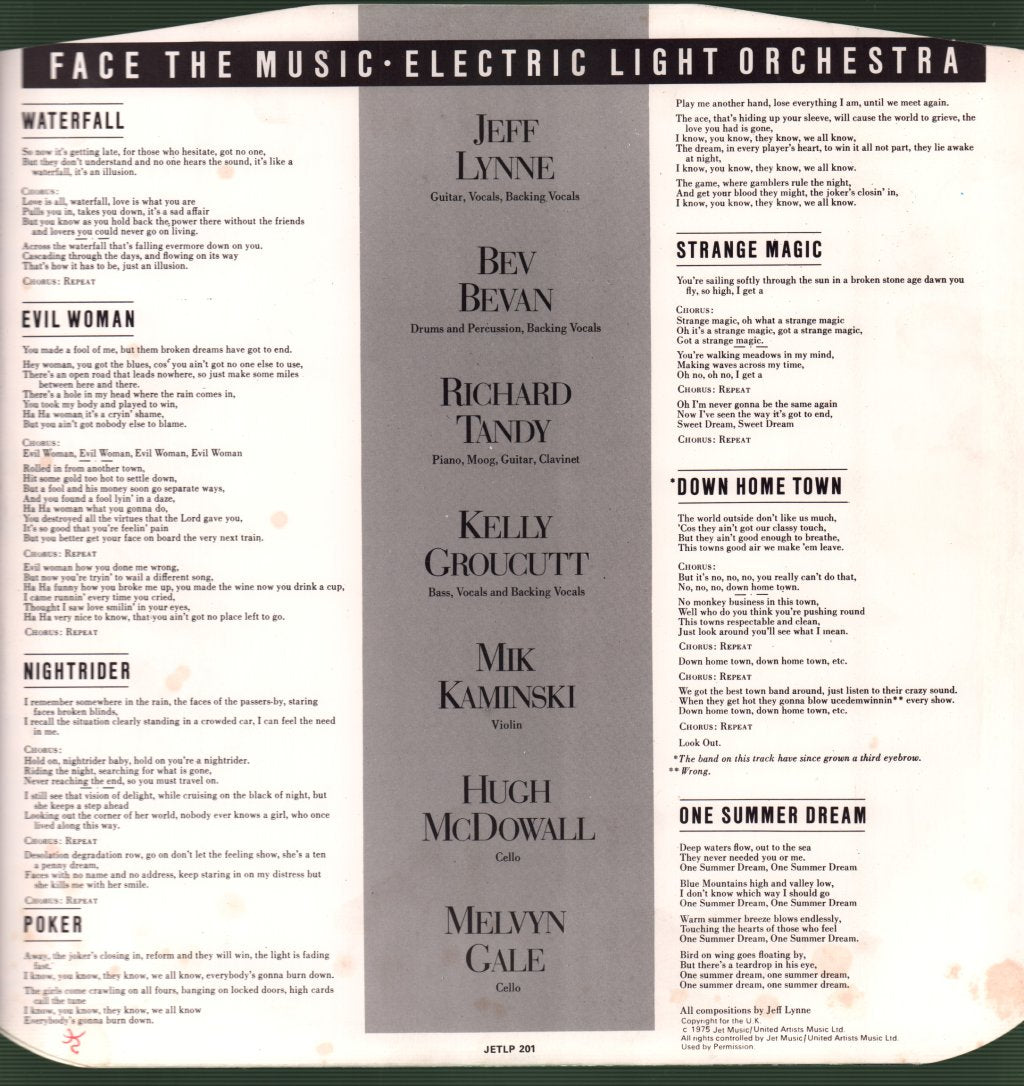 Electric Light Orchestra - Face The Music - Lp