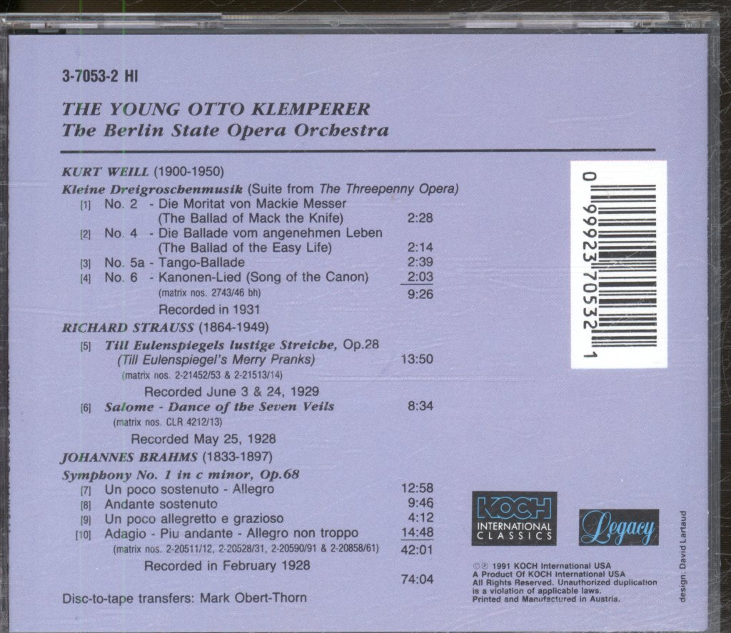 Otto Klemperer, Berlin State Opera Orchestra - Young Otto Klemperer - Cd