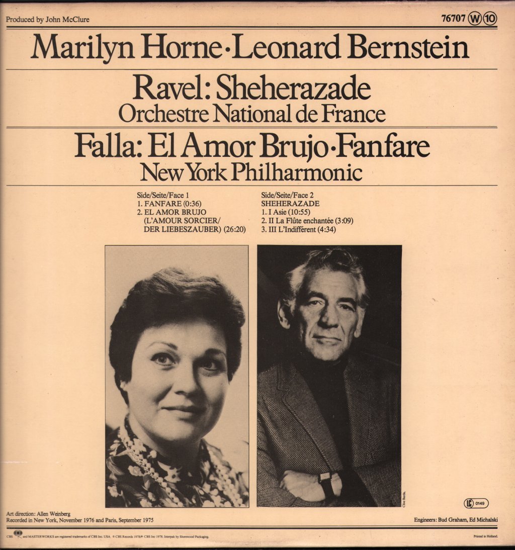 Marilyn Horne / Leonard Bernstein / Orchestre National De France - Ravel - Sheherazade / Falla - El Amor Brujo / Fanfare - Lp