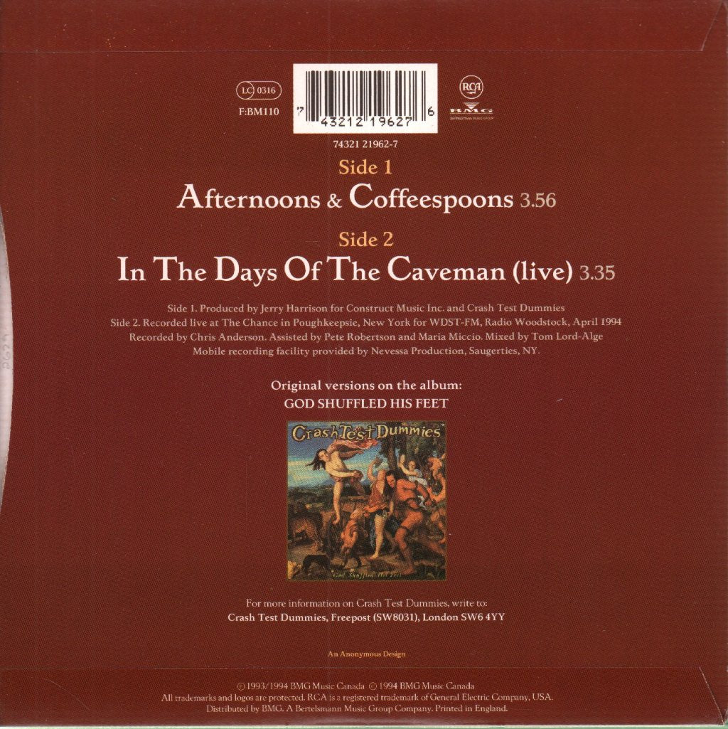 Crash Test Dummies - Afternoons And Coffeespoons - 7 Inch