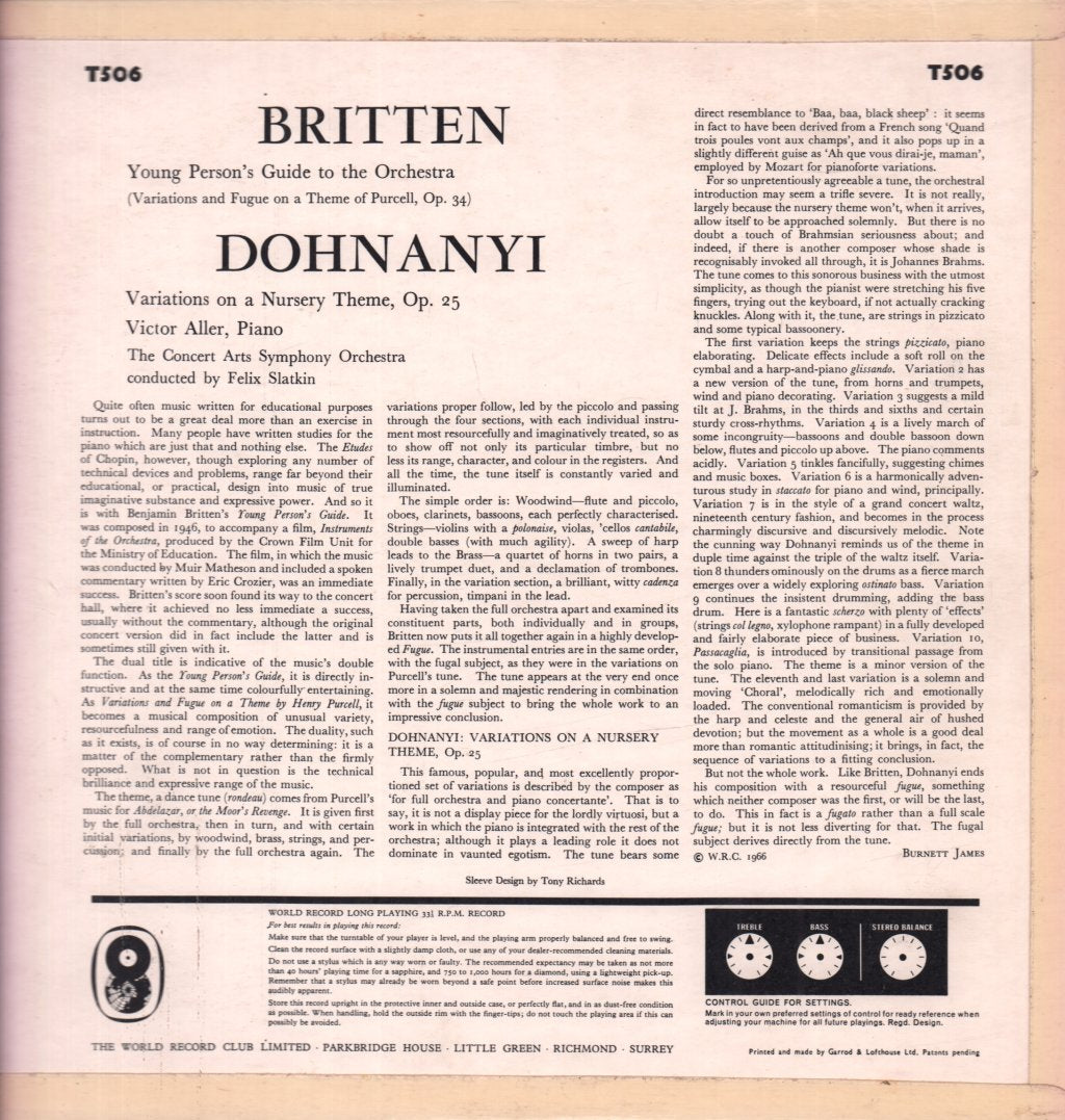 concert arts symphony orchestra - britten dohnanyi - Lp