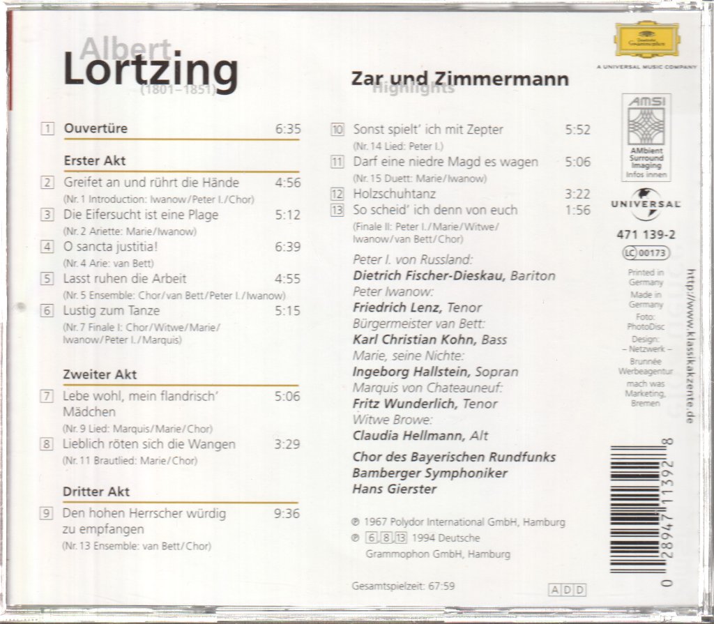 Various Artists - Albert Lortzing - Zar Und Zimmermann - Cd