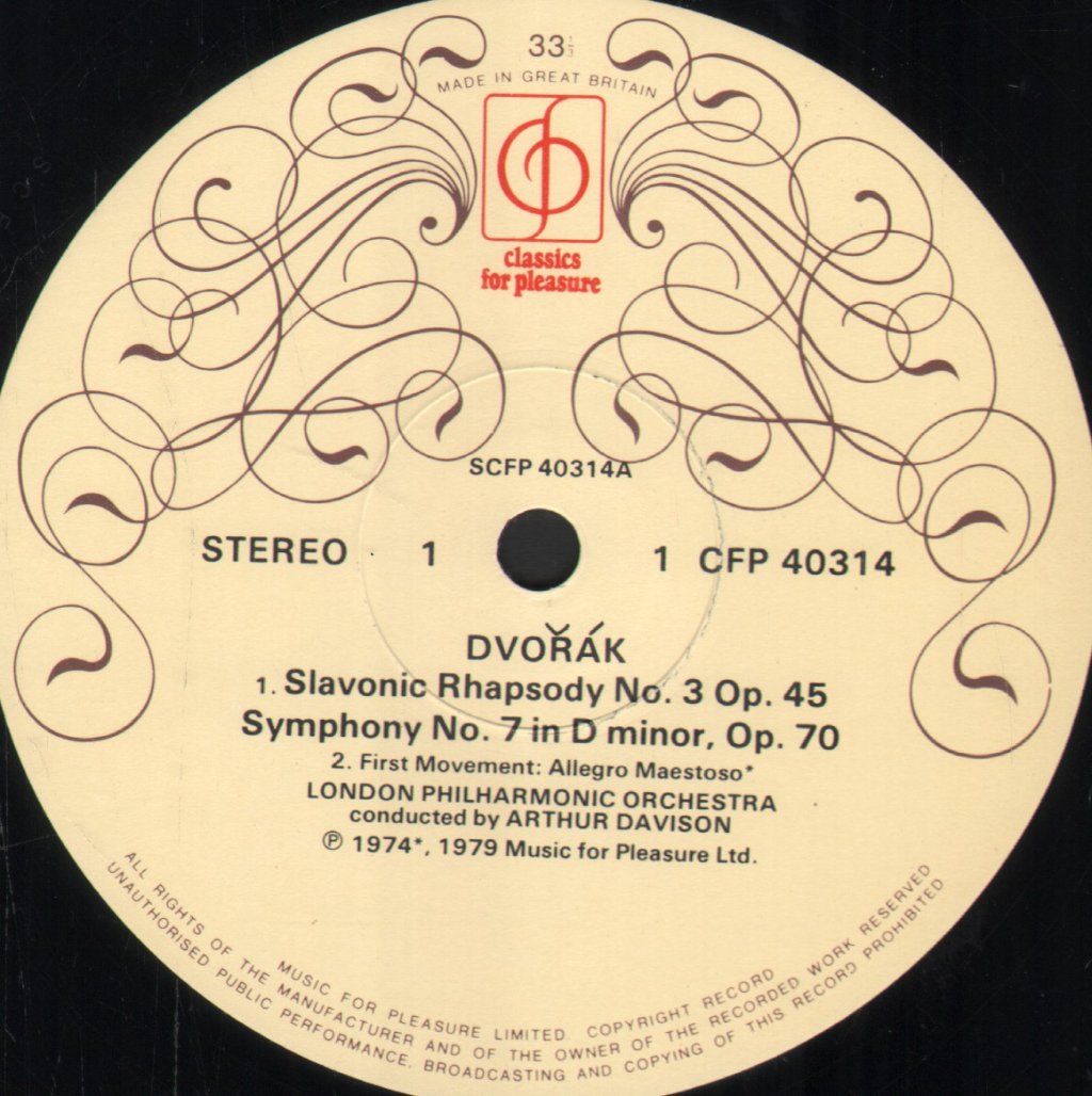 Arthur Davison / London Philharmonic Orchestra - Dvorak - Symphony No. 7 In D Minor - Lp