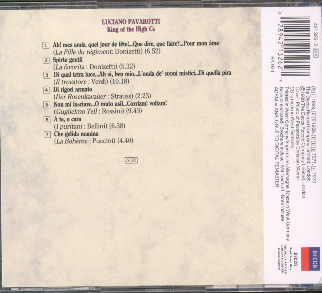 Luciano Pavarotti - King Of The High Cs - Cd