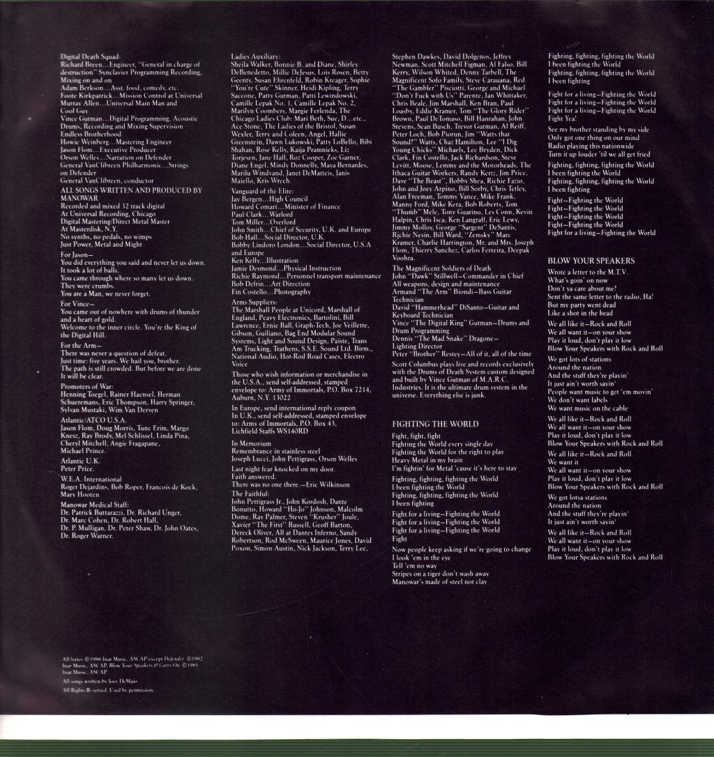 Manowar - Fighting The World - Lp