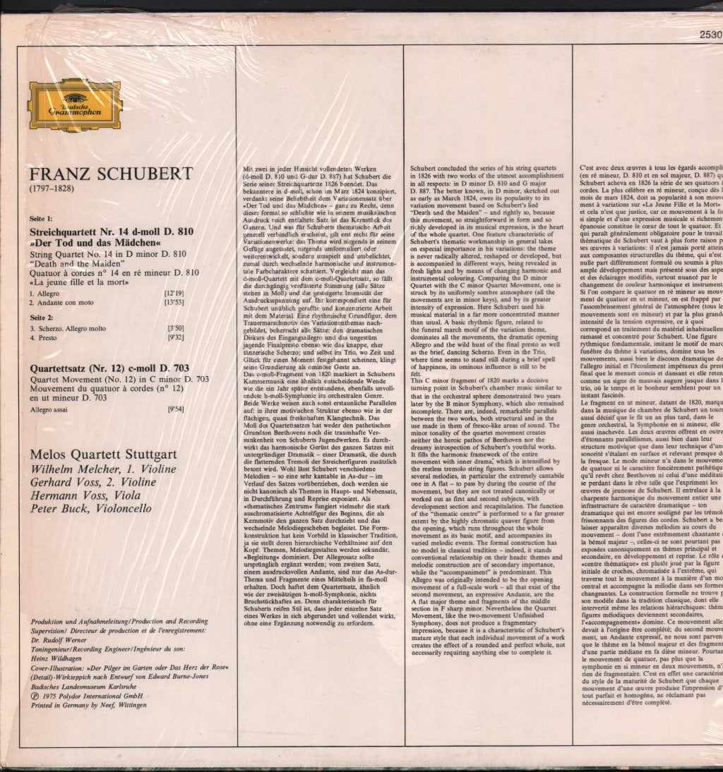 Melos Quartett Stuttgart - Franz Schubert - Der Tod Und Das Mädchen - Death And The Maiden - Lp