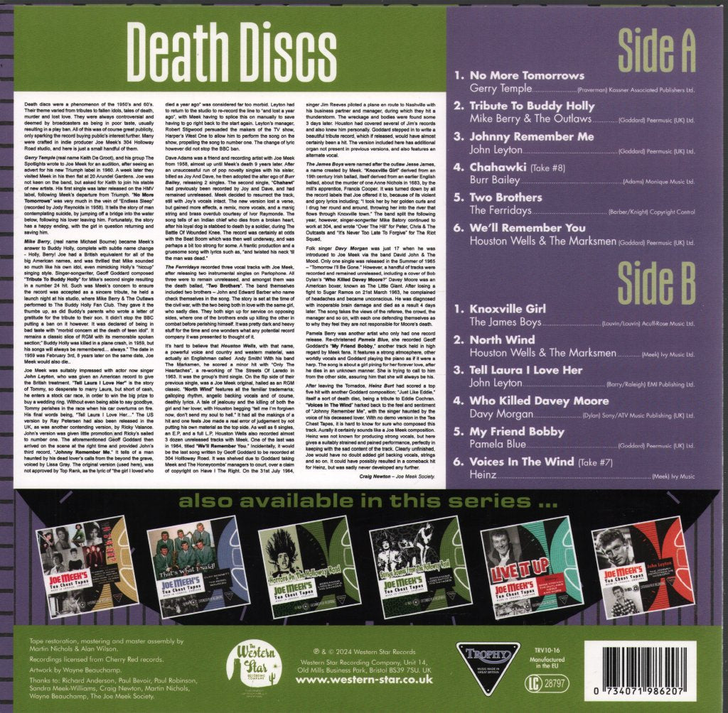 Various Artists - Death Discs: Joe Meek's Tea Chest Tapes - 10 Inch