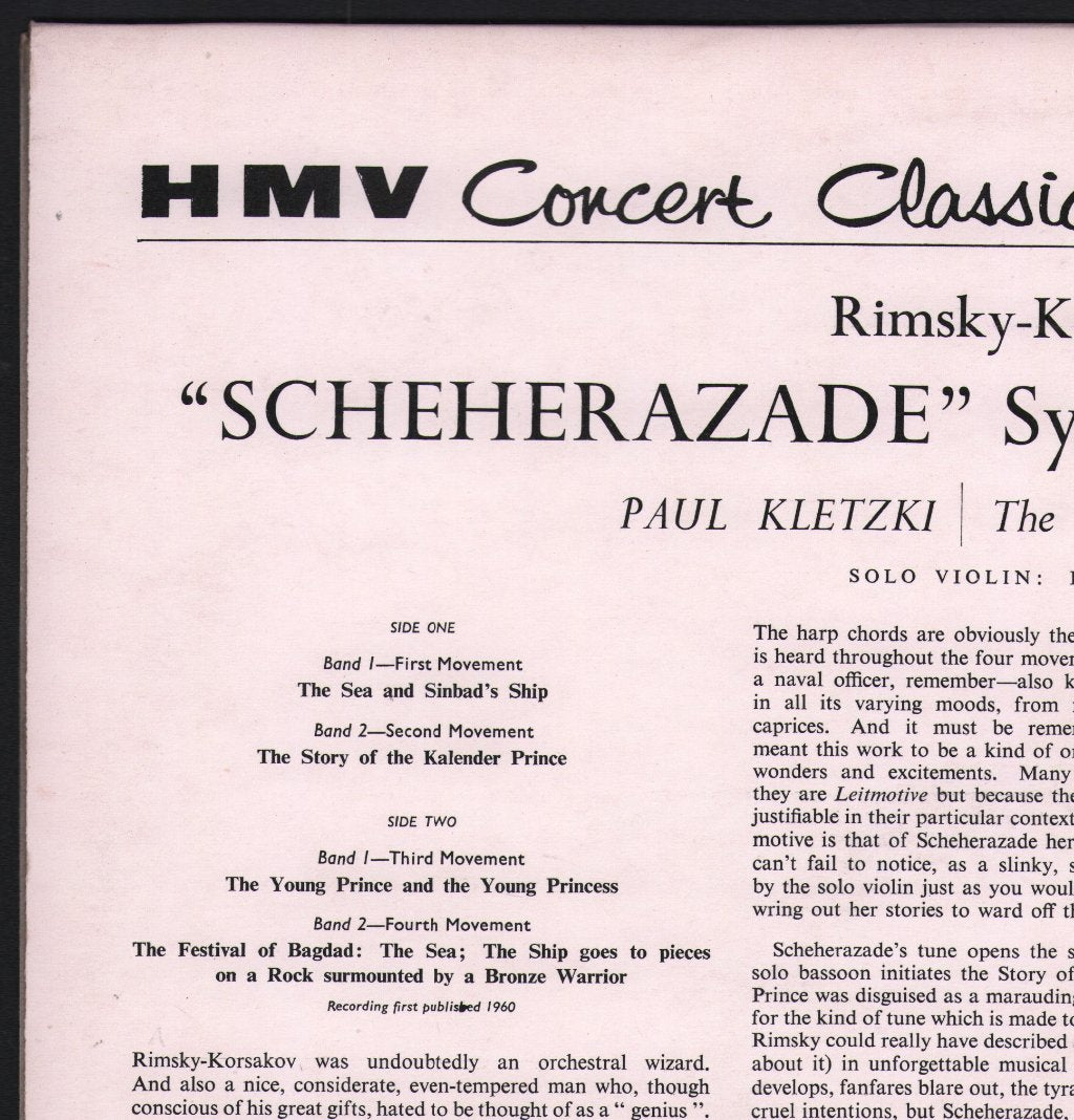 Paul Kletzki / Philharmonia Orchestra / Hugh Bean - Rimsky-Korsakov - Scheherazade - Lp