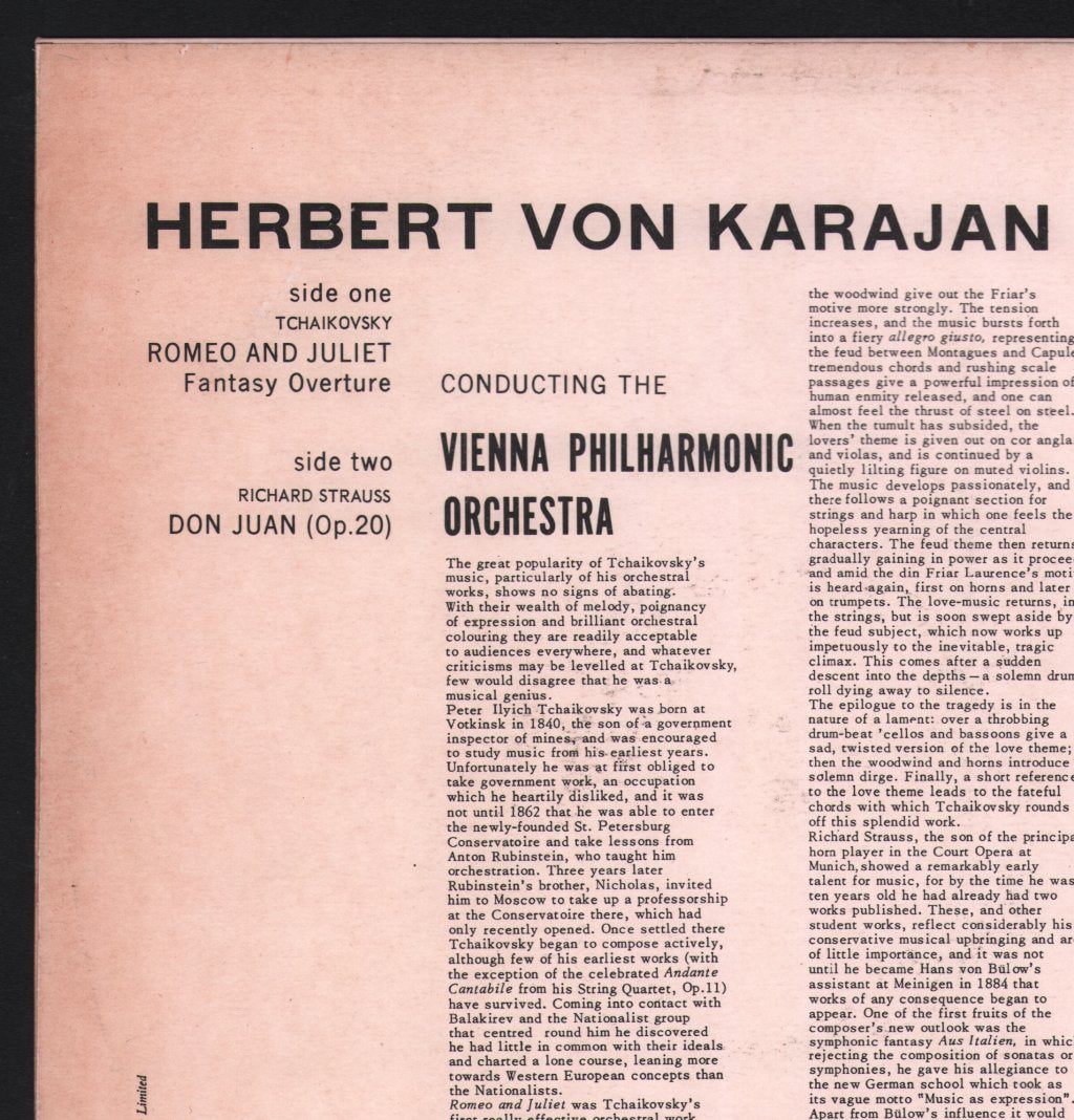 Herbert Von Karajan / Vienna Philharmonic - Tchaikovsky: Romeo And Juliet / Strauss: Don Juan - Lp