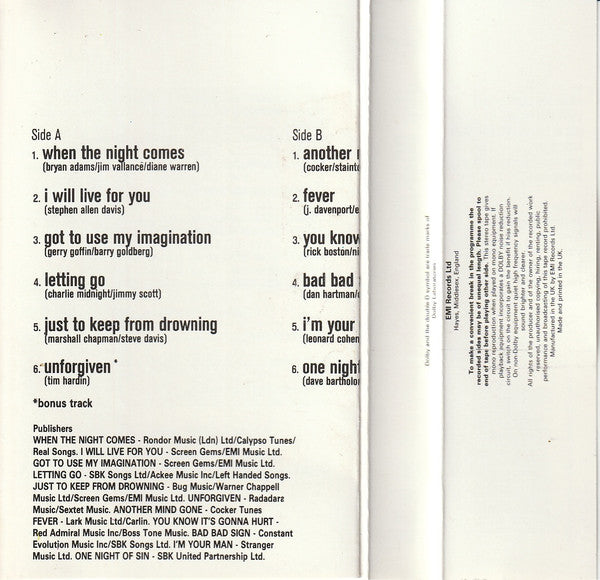 Joe Cocker - One Night Of Sin - Cassette