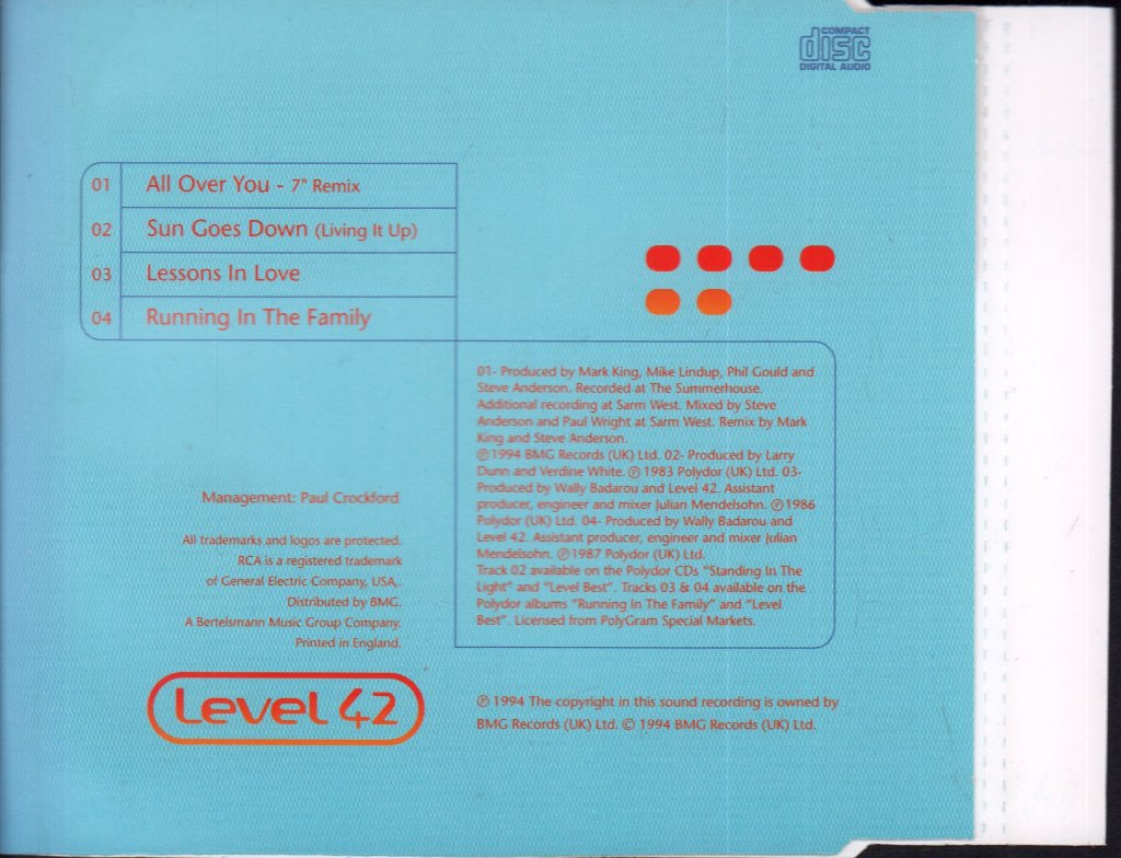 Level 42 - All Over You - Cd