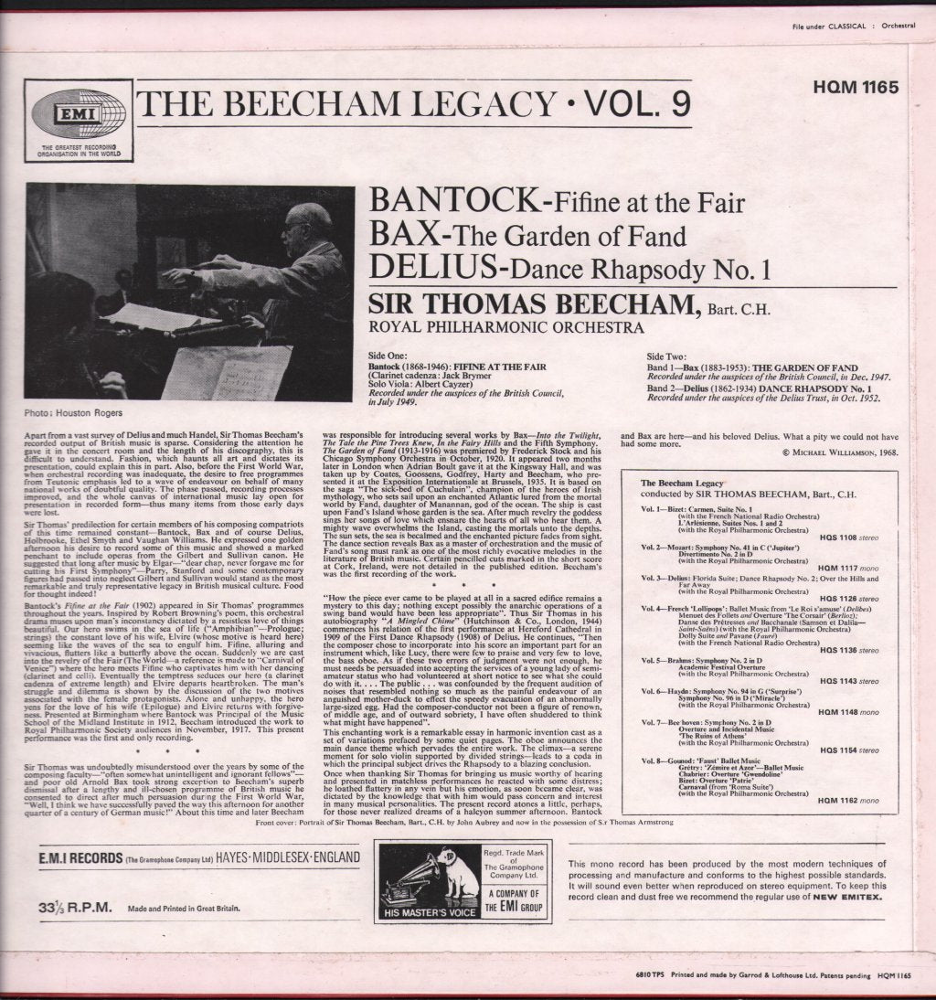 Sir Thomas Beecham / Royal Philharmonic Orchestra - Beecham Legacy Volume 9 - Bantock - Fifine At The Fair - Lp