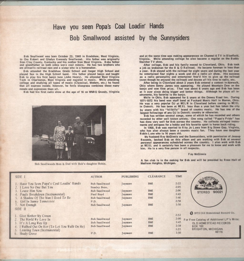 Bob Smallwood Assisted By The Sunnysiders - Have You Seen Papa's Coal Loadin' Hands - Lp