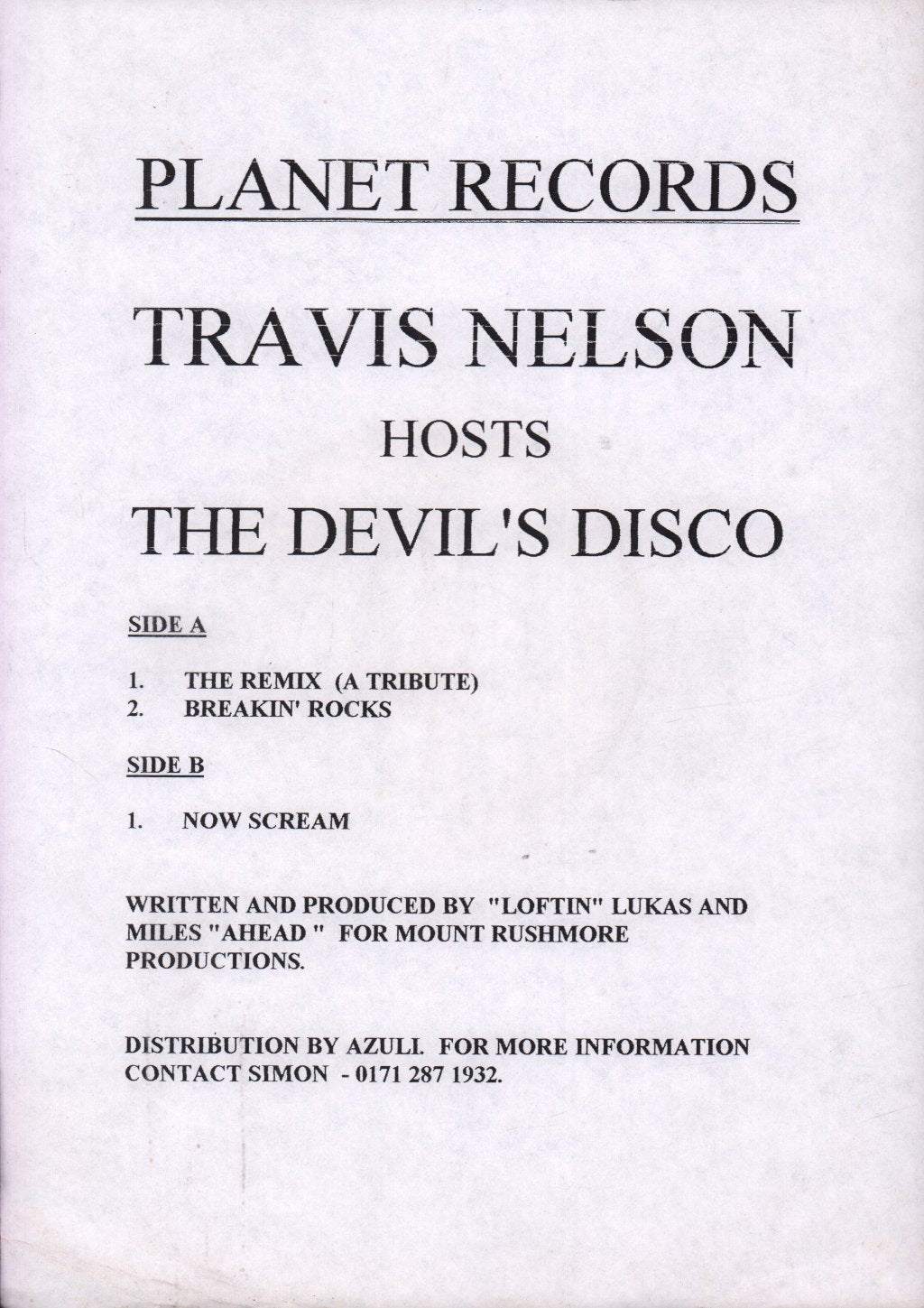 Travis Nelson - Devil's Disco - 12 Inch
